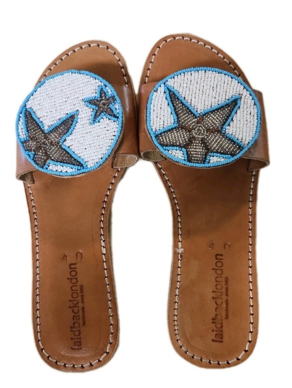 Laidback London Remi Star Flat Thong Sandal Beaded Leather Womens Size 9 EC